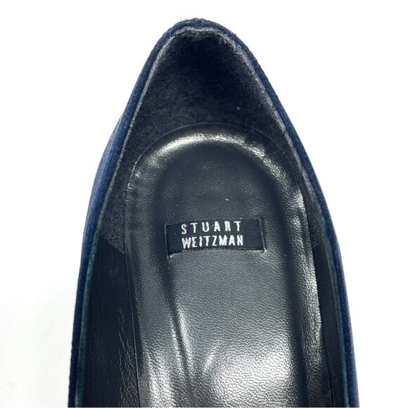 Vintage Stuart Weitzman Navy Blue Square Toe Kitten Heels w Black Bows Women's 7 - Picture 7 of 9